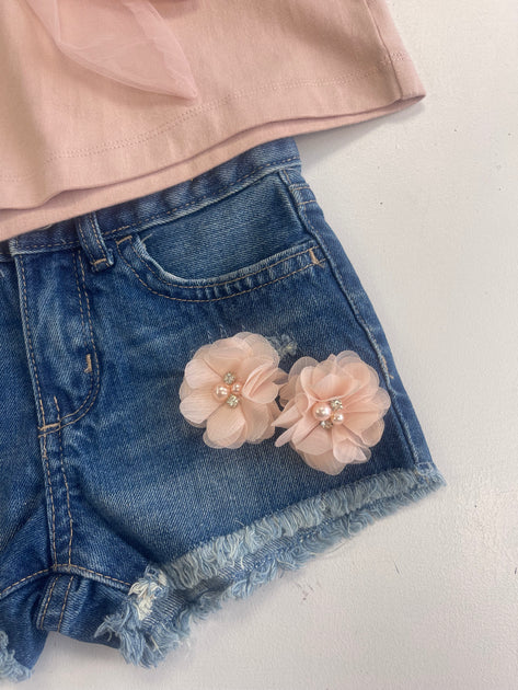 Denim shorts top with flowers