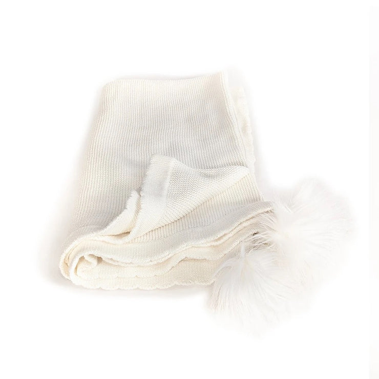 White Pom Pom Cotton Baby Blanket