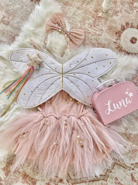 green emerald velvet dress Toddler Girls Fairy Dress Costume, Wings and Wand 3pc, Set 3 main image 0