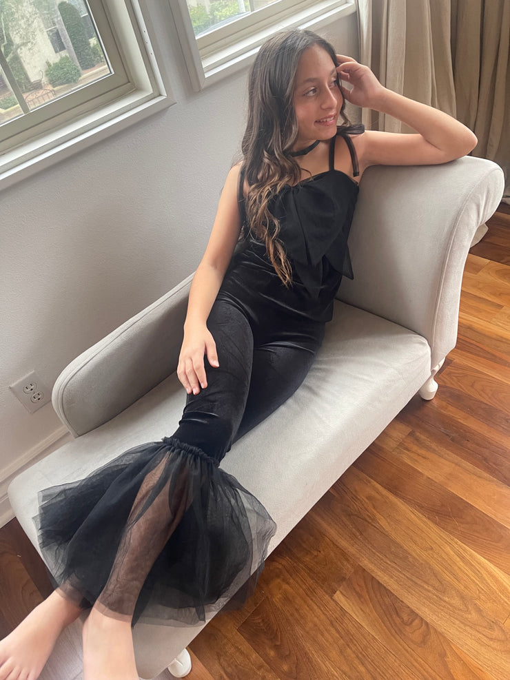 Velvet Tulle Bell Bottoms - Black