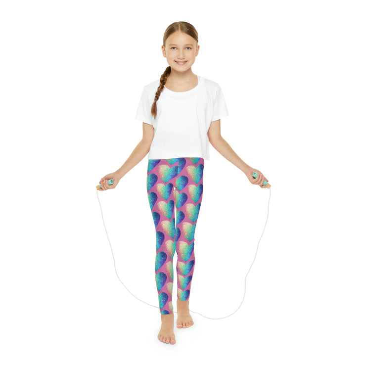 Rainbow Shimmer Heart Youth Full-Length Leggings