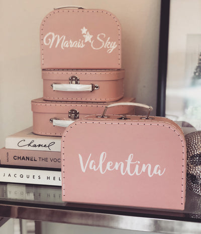 Set of pink luggage boxes
